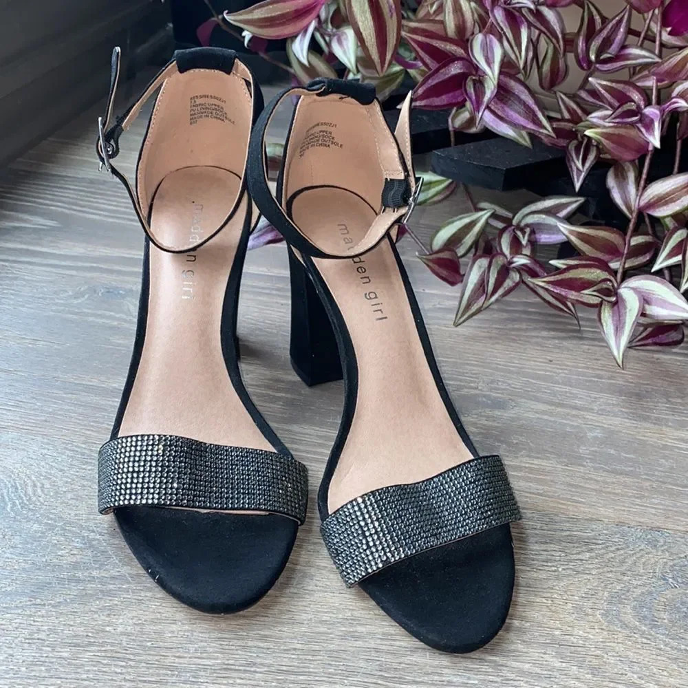 MADDEN GIRL rhinestone strap heeled sandals